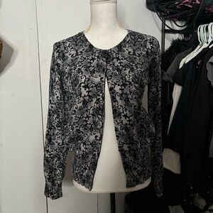 Jones New York Black and Gray Paisley Cardigan